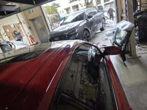 BMW M3 Red Paint scratch dent repair Dah Cheong Sydney side