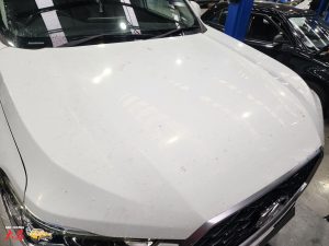 LDV D90 SUV White dah cheong smash repair inspection at centre bonnet damage